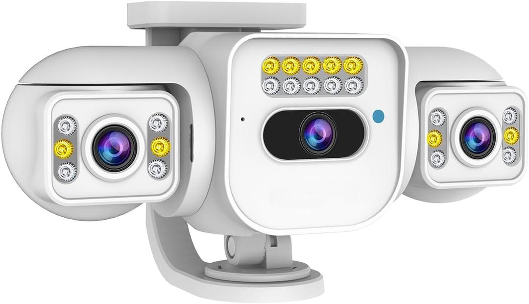 4MP Triple-Lens Outdoor Security Camera, 2.4GHz WiFi Camera for Home,Non-PTZ 180-plus Degrees Coverage, Night Vision, 2-Way Talk, SD/Cloud Storage, Works with Mobile Apps & PCs