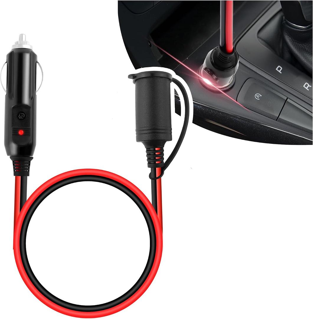 3Ft Cigarette Lighter Extension Cord,16 AWG 12V/24V Car Charger Extension for Car Refrigerators,Phones,Air Compressors,Water Resistant 12V Extension Cable Car Accessories (3Ft)