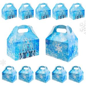 16Pcs Snowflake Party Favor Goodie Bags Treat Boxes Snowflake Castle Gift Boxes for Winter Snow Party Supplies(5.9 x 3.5 x 3.5 Inch)