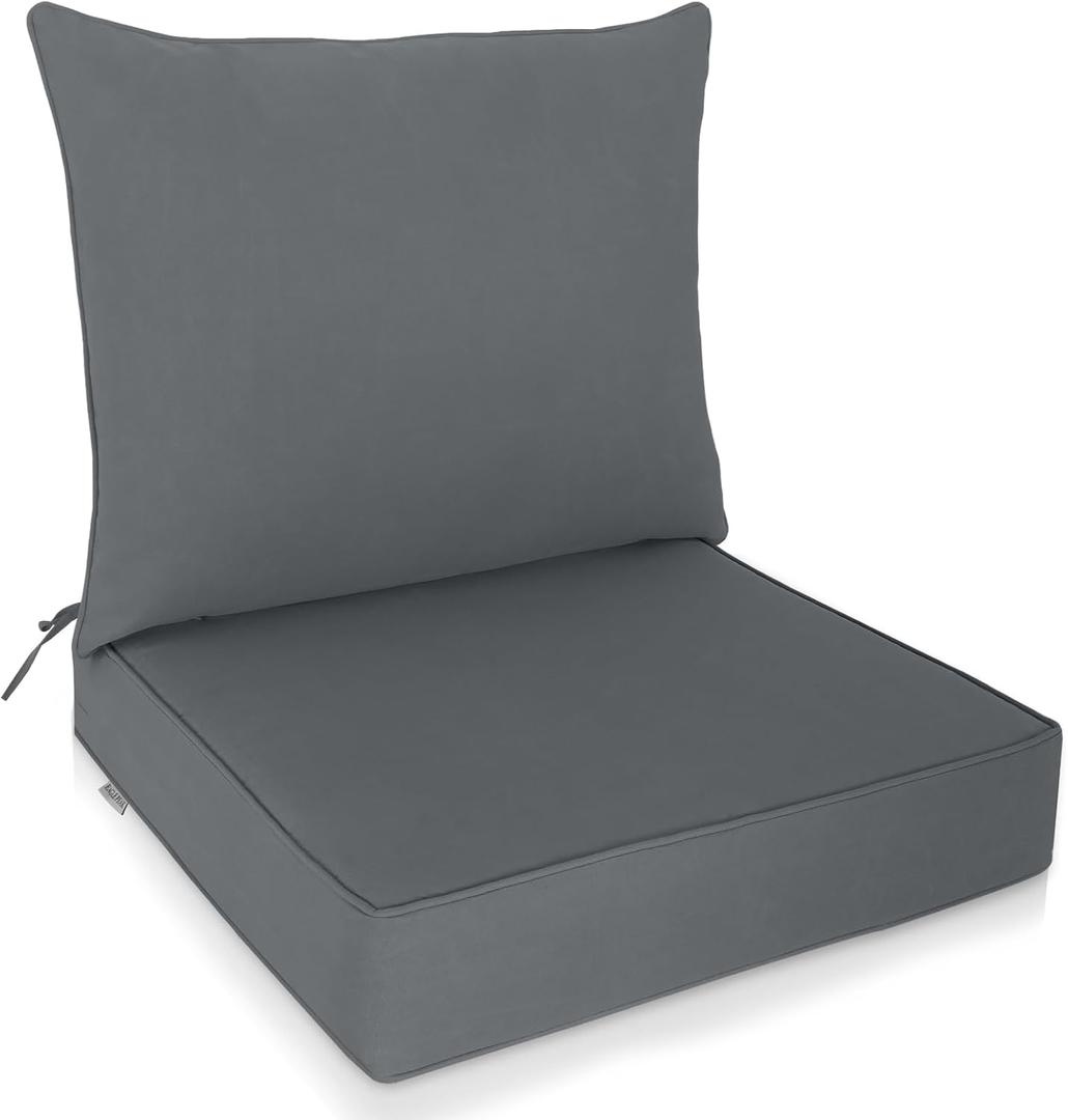 EAGLE PEAK Outdoor Deep Seat Patio Seat Cushion Set, 25 x 25 x 5 inch, 2-Piece Back Chair Cushion, Set of 1, Gray