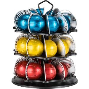 FlagShip Coffee Pod Holder Carousel 3 Tier for Vertuo Pod Holder Metal DIY Install Small for Vertuo Pod Stand (30 Pods Capacity)