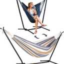 SUNCREAT 2-in-1 Convertible Double Hammocks 2 Person Heavy Duty, Large Patio Hammock with Space Saving Stand, Patent Pending, Coffee Stripe