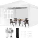 COBIZI 10x10 Pop Up Canopy Tent with 3 Sidewalls Party Tents for Parties Weddings Backyard Waterproof Outdoor Commercial Canopy Event with Stakes, Ropes, White