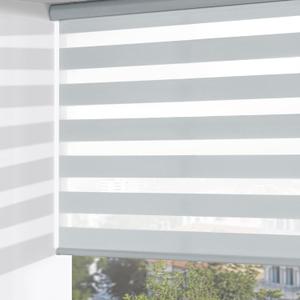 ChrisDowa Cordless Zebra Blinds for Windows, Dual Layer Free-Stop Light Filtering Window Roller Shades, Pull Down Privacy Zebra Shades for Home, Office, Bedroom, Door (44" W x 72" H, Light Grey)