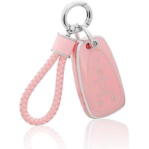YO&YOYE for Chevy Key Fob Cover with Keychain, Pink Pink Soft TPU Key Case Protection Fit for Chevrolet Equinox Malibu Camaro Traverse Pack of 2