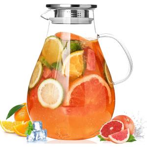 2500ml Glass Pitcher with Lid, 88 Ounces with Precise Scale Line, Hot/Cold Water Jug, Juice and Iced Tea Beverage Carafe with Lid