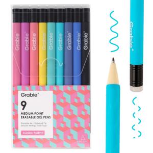 Grabie Erasable Gel Pens, 9 Colors Erasable Pens, Make Mistakes Disappear Colored Pens, Assorted Color Inks for Drawing Writing Planner,Gel Pens for Coloring