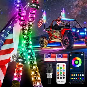 Whip Lights, 2Pcs 2FT Spiral RGB LED Whip Lights for Side by Side with Wireless Remote and APP Control, RGB Chasing Lighted Antenna Whips for UTV ATV Truck Polaris Dune Buggy RZR Can-Am