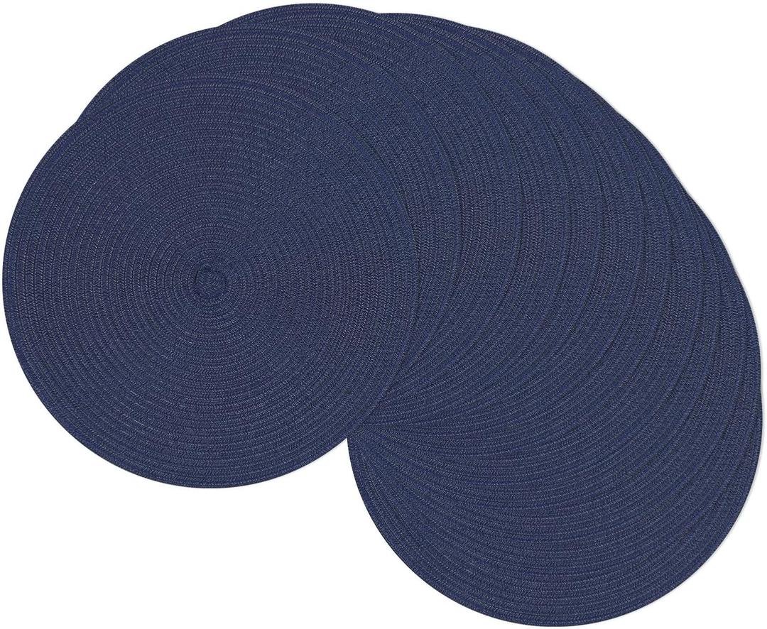 SHACOS 15 inch Navy Blue Round Placemats Set of 12 for Dining Table Woven Braided Circle Place Mats Kitchen Placemat Washable Table Mats