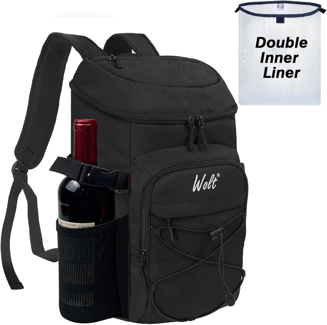 WOLT Cooler Backpack,24 Cans Insulated Backpack Cooler Leakproof,Lightweight Soft Cooler Bag,Camping Cooler,Large Capacity Beach Cooler,Waterproof Travel Cooler Lunch Backpack for Hiking (Black)