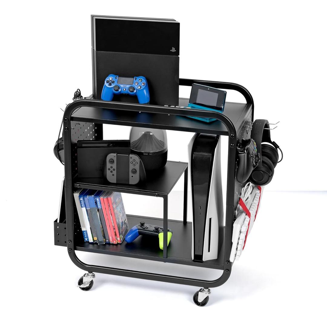 Mythinglogic Gaming Station Organizer, Metal Game Controller Holder, Video Game Console Storage Rack, Game Organizer Storage for PS5/PS4/Xbox/Switch/Game Accessories (Black, 23.62" x 12.60" x 25.98")