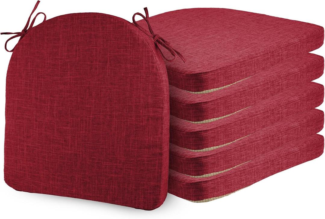 ELFJOY 6 Pack Chair Cushions for Dining Chairs with Ties Red 17"x17", 17x17x2 Inch