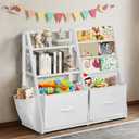 LOFTEY Kids Bookshelf and Toy Storage, Book Shelf for Kids Room, Toddler Montessori Bookshelf with 2 Drawers, Baby Book Shelf for Nursery, Toy Organizer, White