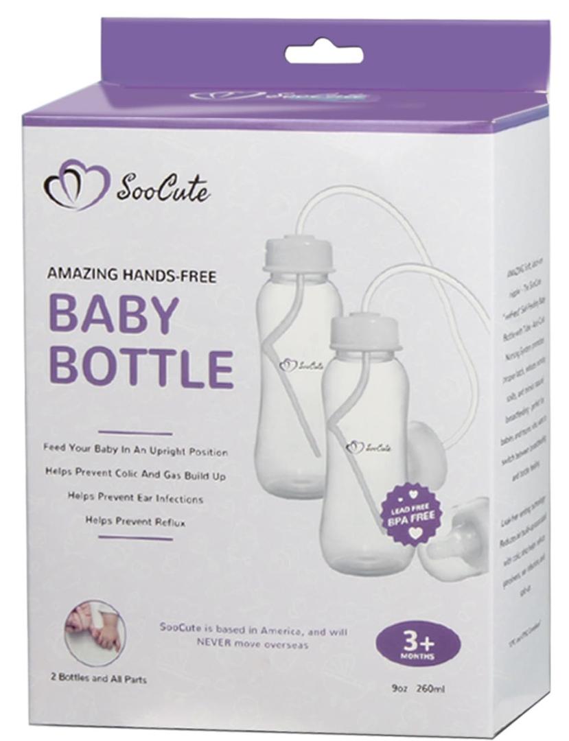 Hands-Free Baby Bottle - Anti-Colic Nursing System 9 oz Baby Bottle with Fast Flow Nipple/Teat 3m+ with Tube Straw Feeding System for Toddler 1 Year+ (2 Bottles - Soo Cute)