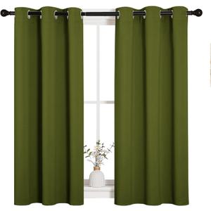 NICETOWN Christmas Bedroom Curtain Panels Blackout Draperies, Holiday Christmas Decor Thermal Insulated Solid Grommet Blackout Curtains/Drapes (One Pair, 34 by 45-inch, Olive Green)