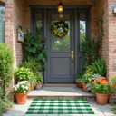 Buffalo Plaid Area Rug, Checkered Rug 3x5 Ft, Green and White Rug, Washable Cotton Mat for Front Porch, Entryway, Kitchen, Living Room, Home Decor