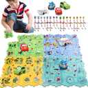 Puzzle Racer Kids Car Track Set with Cars Puzzle Racer Car Track Set for 3-8 Year Old Best Holidays & Birthday Gifts for Kids (100PCS 4in1) (Land & ocean & space & dinosaur)