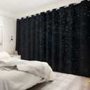 Renaiss Starry Starry Sky Window Curtains Blue Brilliant Stars Window Treatments Black Clear Night Sky Blackout Drapes for Man Woman Bedroom Living Room Decoration Home Decor 21x45 Inches x 2 Panels