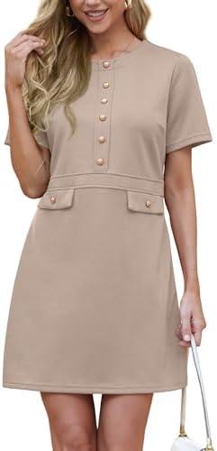 GRECERELLE Women's Short Sleeve Crew Neck Formal Business Summer Bodycon Mini Dress Fashion Outfits Khaki, Medium