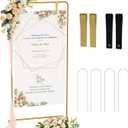 Babenest Welcome Sign Stand, Gold Adjustable Metal Linen Sign Holder with 4 Ground Stakes & 2 Leather Straps, Wedding Banners & Posters for Baby Bridal Valentine Standing Display (Without signs)