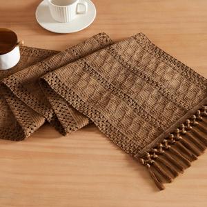 ZeeMart Macrame Style Boho Table Runner, Brown Table Runners 36 Inches Long, Farmhouse Woven Home Decor, 12x36 Inch, Caramel
