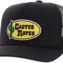 HOOEY Cactus Ropes Circle Patch Trucker Hat for Men – Adjustable Snapback Mesh Baseball Cap - Western Work & Casual Wear (Black)