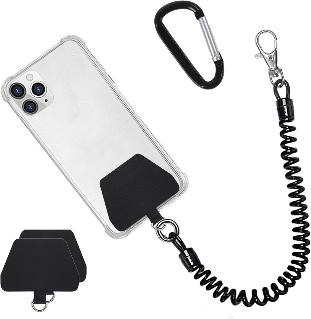 Doormoon Phone Lanyard Tether with Patch, Universal Stretchy Straps and Phone Case Anchor for Anti-drop Outdoor Skiing Hiking Cycling Climbing Compatible for iPhone Samsung Pixel Most Smartphones (Black)