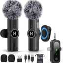 HEHOTTC 3 in 1 Mini Wireless Lavalier Microphone for All Devices (iOS, Andriod, Camera, PC) - Noise Reduction Lapel Mic for Recording, Clip on Omni Lav Mic for Video Recording, Tiktok, YouTube, Vlog (Without Charging Case, Matte Black)