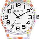 Avaner Women's Elastic Wrist Watches: Boho Printed Stretch Strap Big Number Analog Quartz Easy Reader Bracelet Bangle Watch