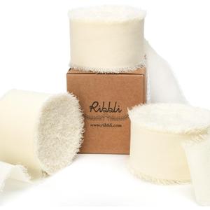Ribbli Ivory Chiffon Ribbon 1-1/2 inch x 30 Yard Handmade Fringe Chiffon Ivory Silk Ribbon,Cream Ribbon for Wedding Invitations, Bridal Bouquets Wrapping, Flower Arrangement Decoration