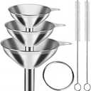 3 in 1 Metal Small Funnels for Filling Bottles Stainless Steel Small Kitchen Funnel Set for Transferring Essential Oils Liquid Fluid Spice Dry Ingredients Powder, Durable and Dishwasher Safe