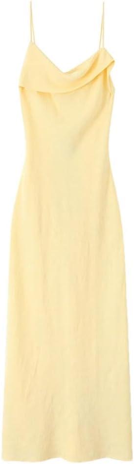 Women's Summer Sexy Sleeveless Backless Solid Paghetti Strap Dress, M