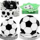 durony 144 Pieces Soccer Paper Plates and Napkins Dinnerware Set Soccer Birthday Party Tableware Supplies Includes Paper Plates Napkins Forks Serve 24 for Sports Party Supplies