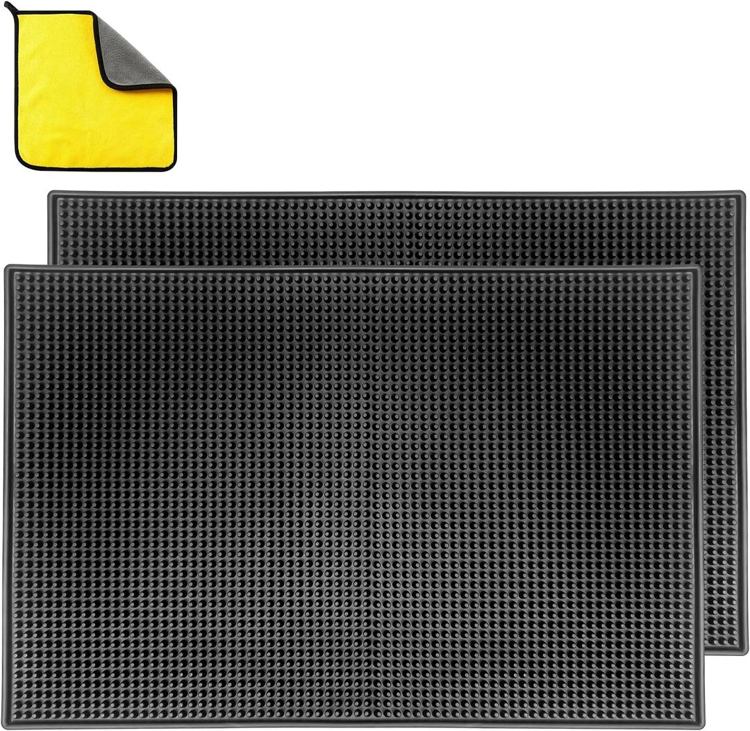 2 Packs Bar Mats 18" x 12" With Absorbent Towel,Bar Matts, Bar Service Spill Mat,Coffee Mat for Home Bar, For Cocktail Bartender Kitchen Counter Top Cup Mats Glasses Drying Mat