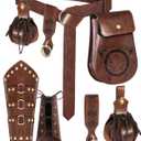 5PCS Renaissance Accessories Medieval Belt Leather Bracers Belt Pouch Keychain Renaissance Costume Set for Halloween
