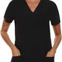 COZYFIT Scrubs for Women Set - Stretch V-Neck Scrub Top & Jogger Pant with 8 Pockets COZY SCRUBS (Black)