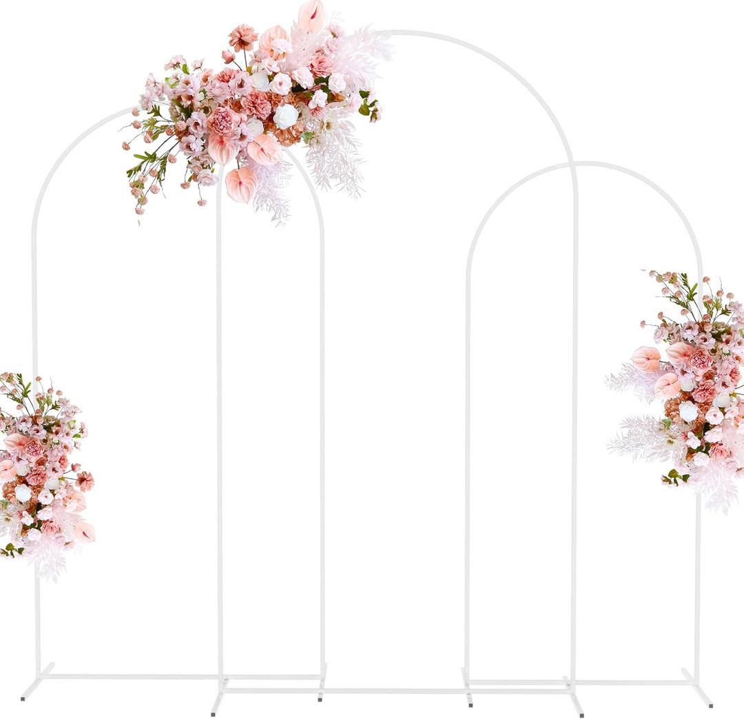 Putros Metal Arch Stand White Wedding Chiara Backdrop Stand Set of 3 (7.2FT,6.6FT,6FT) Square Arched Frame for Birthday Party Decoration