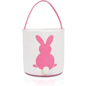 MONOBLANKS Easter Bunny Basket Bags, Rabbit Bucket Tote for Easter Egg Hunts Decorations Candy Gifts Storage (Pink)