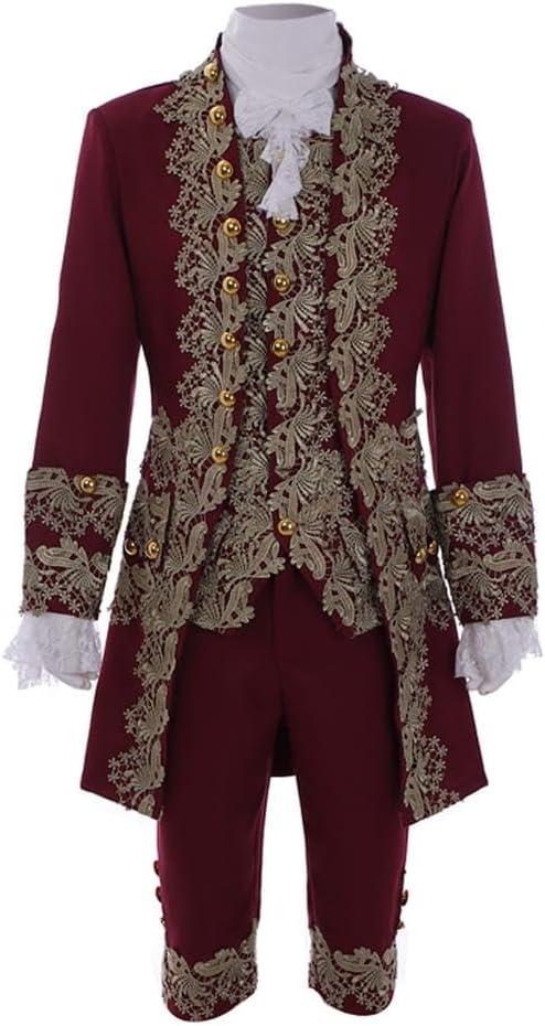 VEECOOCOS Victorian Rococo Costume 18th Century King Prince Cosplay Suit Men's Halloween Costume (Medium, Red)