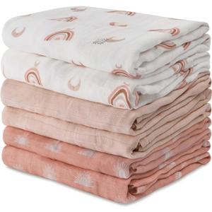 GLLQUEN BABY Receiving Blanket Boy Cotton Muslin Swaddle Blankets Girl Newborn Squares Breathable & Soft Thin Baby Blankets Cloths Double Absorbent Infant Swaddling Wrap - 6 Pack (Sun) 22x27"