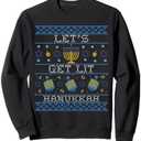 Let's Get Lit Hanukkah Ugly Christmas Sweater Hanukkah Sweatshirt Size 2XL