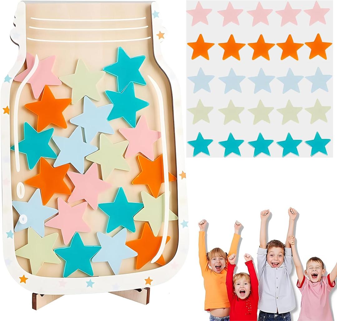 50Pcs Stars Magnetic Reward Jar Classroom, Star Reward Jar Personalized Reward Jar Reward Jars for Kids Behavior Management Classroom Tools