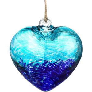 Hand Blown Glass Gazing Balls for Garden 3.8" Glass Ornaments for Christmas Tree Blue Heart Hanging Friendship Balls (Blue - C)