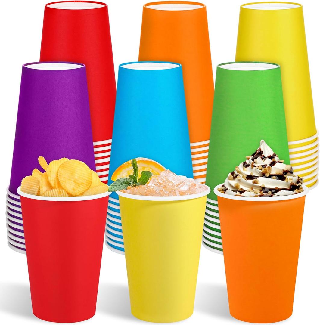 Kochorie 60 Pack 12 Ounce Disposable Rainbow Paper Cups, Colorful Party Cups, Drinking Birthday Cups for Holiday Party Supplies DIY Crafts, 6 Colors