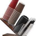 Paper Cup and Lid Holder with Straw Organizer, Adjustable Coffee Cup Holder Organizer, Disposable Cup Dispenser, Straw Holder for Home, Office and Caf Use,Wooden