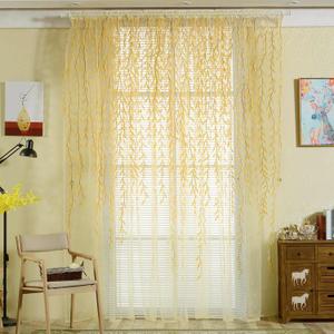 Ufurty 2-Piece Willow Leaf Window Curtains - Voile Tulle Sheer Room Drapes, Yellow, for Living Room, Bedroom, Balcony (39.4"W x 78.7"L (Pack of 2))