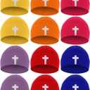 Coume 12 Pcs Kids Beanie Hats Multicolor Cross Winter Beanie Hats Christian Cuffed Skull Cap Warm Beanies for Kids Boys Girls
