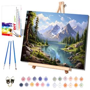 Landscape Paint by Numbers for Adults with Framed Canvas - Wooden Easel