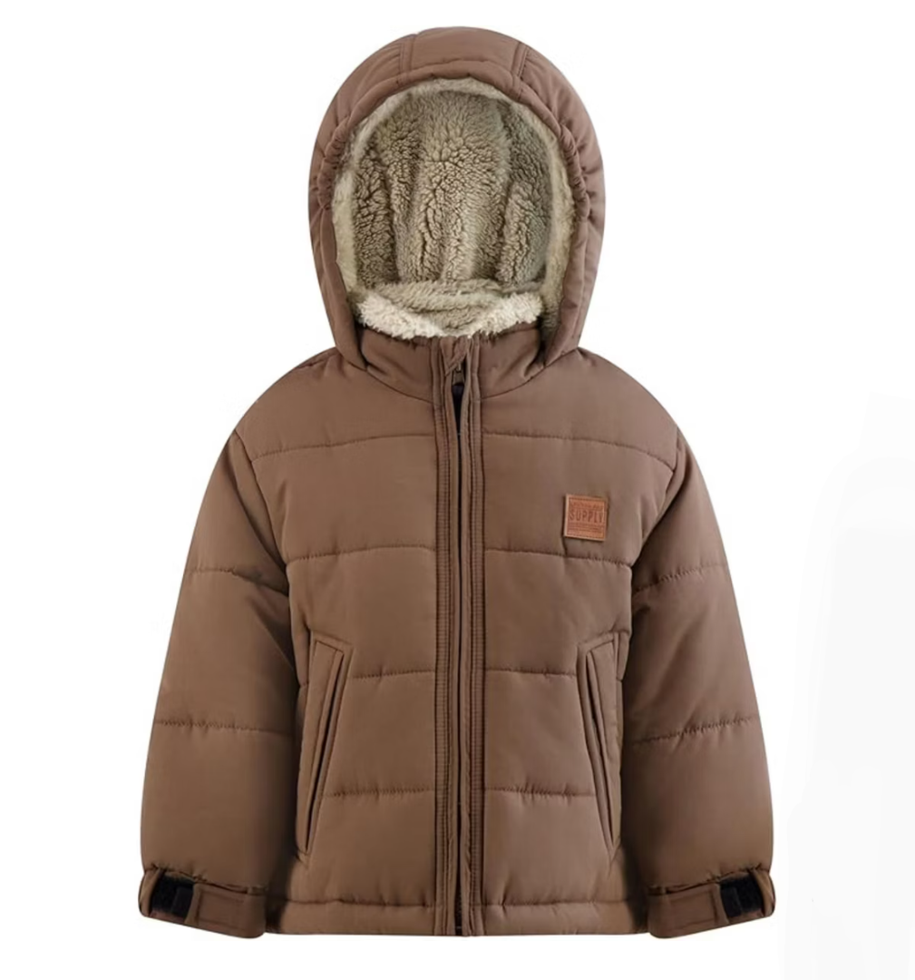 LONDON FOG Supply Boys Puffer Brown, M 10-12 , Stylish Winter Puffer Jackets