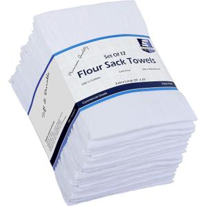 Flour Sack Kitchen Towels (White, Pack of 12) 100% Cotton,28x28 Inch Cloth Napkin, Bread wrapper, Cheesecloth, Multi Purpose Kitchen Dish Towels, Bar Towels, Extremely Absorbent & Sturdy By Excellent Deals